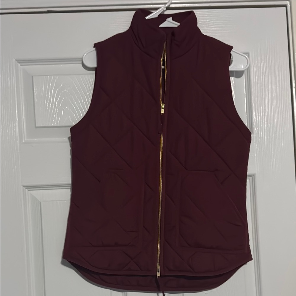 Quilted Burgundy Vest with Gold Zipper